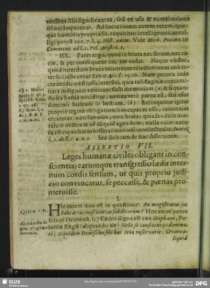 Assertio VII. Leges humanae civiles obligant in conscientia; earumque transgressio laedit internum cordis sensum, ...