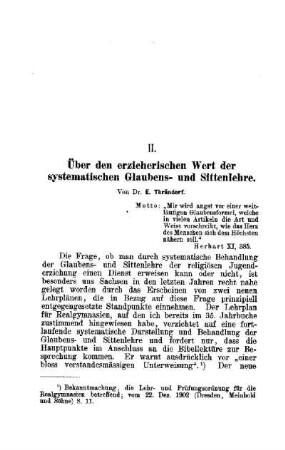 Über den erzieherischen Wert der systematischen Glaubens- und Sittenlehre