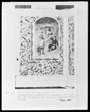 Stundenbuch, ad usum Romanum — Verkündigung an die Hirten, der Engel in Gestalt eines reich gekleideten Mannes, Folio 75verso