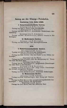 Auszug aus den Sitzungs-Protokollen.