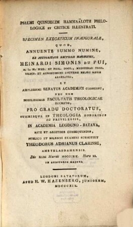 Psalmi quindecim Hammaöloth philologice et critice illustrati : Specimen exegeticum inaugurale