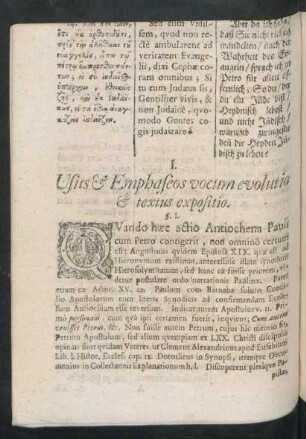 I. Usus & Emphaseos vocum evolutio & textus expositio.