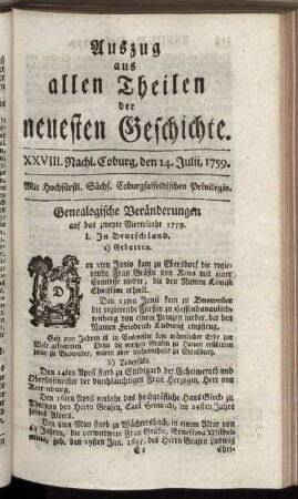 XXVIII. Nachl. Coburg, den 14. Julii, 1759.