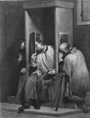 Der heilige Johannes von Nepomuk hört die Beichte der Königin von Böhmen