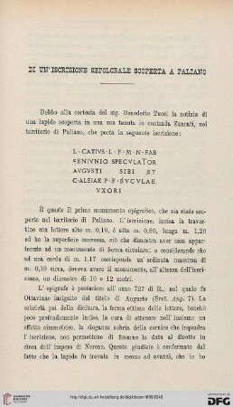 23: Di un' iscrizione sepolcrale scoperta a Paliano