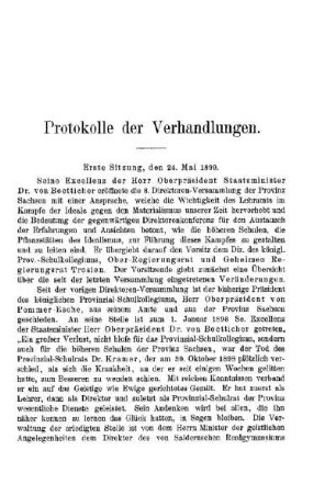 Protokoll über die Eröffnungssitzung : [Erste Sitzung] ; [Protokolle der Verhandlungen]