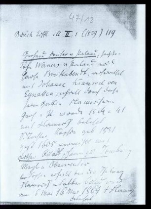 Kopie einer handschriftlichen Notiz