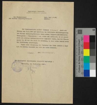 Bescheinigung/beglaubigte Abschrift - Dokumente unmittelbar nach dem 2. Weltkrieg, u.a. Entnazifizierungsverfahren