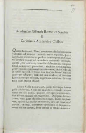 Academiae Kiliensis Rector et Senatus S. Carissimis Academiae Civibus : [P. P. a. d. xx. Novembris MDCCCXI.]