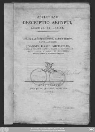 Abvlfedae Descriptio Aegypti : Arabice Et Latine