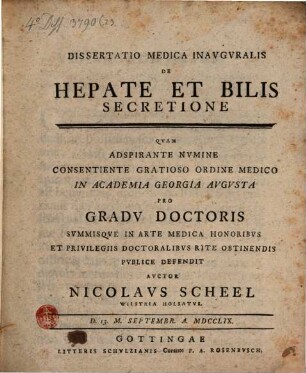 Diss. med. inaug. de hepate et bilis secretione