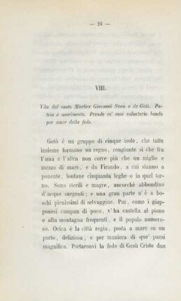 VIII. Vita del santo martire Giovanni Soan o de Gotò ...