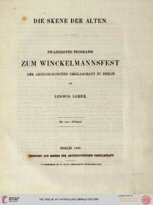 Band 20: Programm zum Winckelmannsfeste der Archäologischen Gesellschaft zu Berlin: Die Skene der Alten