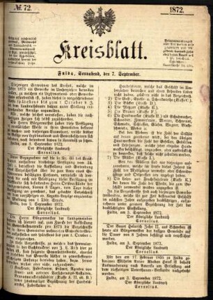 Ausgabe vom Samstag, den 07. September 1872.