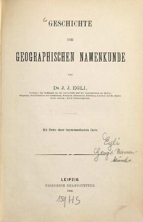 Geschichte der geographischen Namenkunde : mit Probe einer toponomastischen Carte