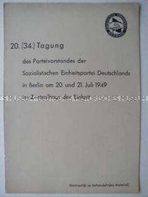 Delegiertenmappe zur 20. (34.) Tagung des Parteivorstandesder SED (ohne Inhalt)