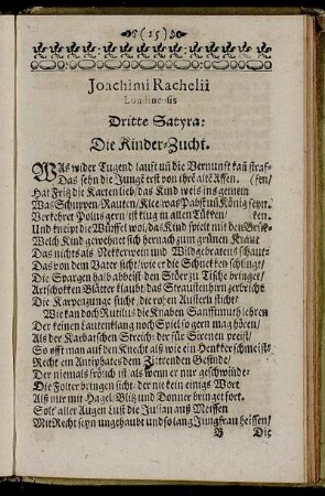 Dritte Satyra: Die Kinder-Zucht.