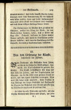 III. Von dem Ursprung der Künste, besonders der schönen.
