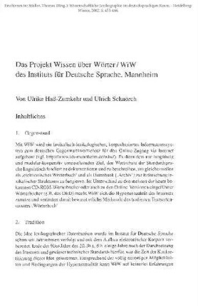 Das Projekt Wissen über Wörter / WiW des Instituts für Deutsche Sprache, Mannheim