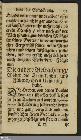 Die andere Betrachtung, Woher die Trunckenheit und Füllerey ihren Ursprung habe