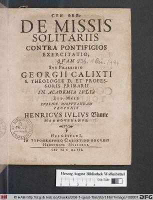 De Missis Solitariis Contra Pontificios Exercitatio,