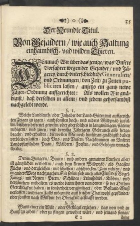 Der Neundte Titul. Von Gejaidern/ wie auch Haltung einhaimbisch- und wilden Thieren