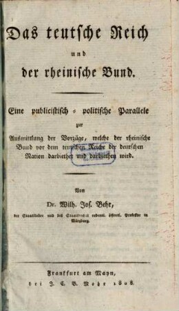 Das teutsche Reich und der rheinische Bund