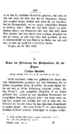 Ueber die Bedeutung des Kirchenliedes für die Schule