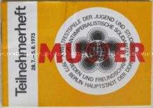 Vordruck (Muster) eines Teilnehmerheftes für die X. Weltfestspiele der Jugend und Studenten 1973 (orange)