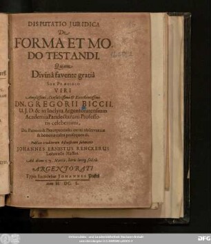Disputatio Iuridica De Forma Et Modo Testandi