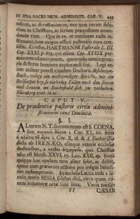 Caput V. De prudentia pastoris circa administrationem cænæ Dominicæ.