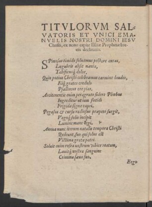 Titulorum Salvatoris Et Vnici Emanuelis Nostri Domini Iesu Christi; ex nono capite Esaiae Prophetae brevis declaratio.