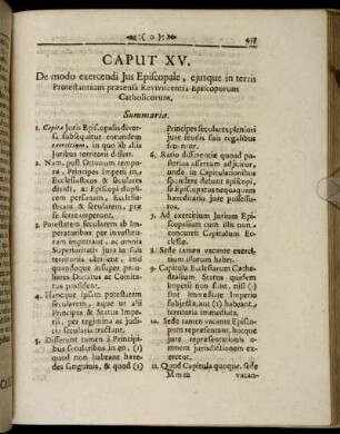 Caput XV. De modo exercendi Jus Episcopale, ejusque in terris Protestantium prætensa Reviviscentia Episcoporum Catholicorum.