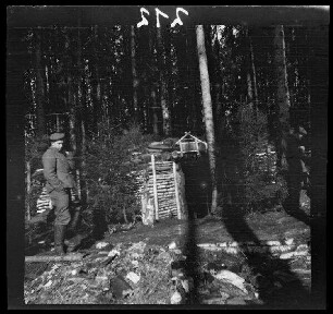 Komaika-Stellung (=Kamaja/Kamoja, Gewässer in Litauen): Birkenholz-Unterstände im "Wald hinter der Komaika-Stellung"