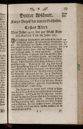 Dritter Abschnitt. Kurzer Begrif der neuern Geschichte.