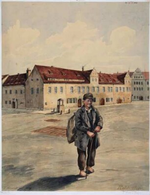 Der Uhrmacher und stadtbekannte Philosoph, Humorist und Dresdner Originale Johann Carl Gottfried Rehhahn, dargestellt als armer Stadtstreicher