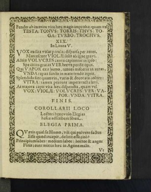 Corollarii Loco ... [Elegia Prima. - Elegia Tertia.]