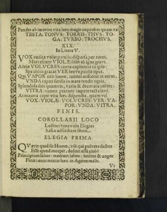 Corollarii Loco ... [Elegia Prima. - Elegia Tertia.]