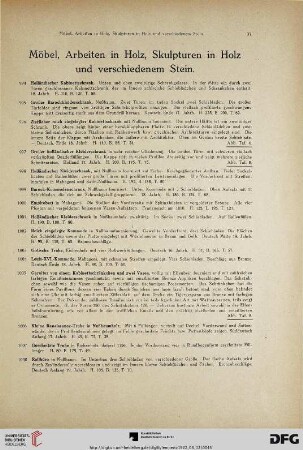 Möbel, Arbeiten in Holz, Skulpturen in Holz und verschiedenem Stein (Nr. 994-1050)