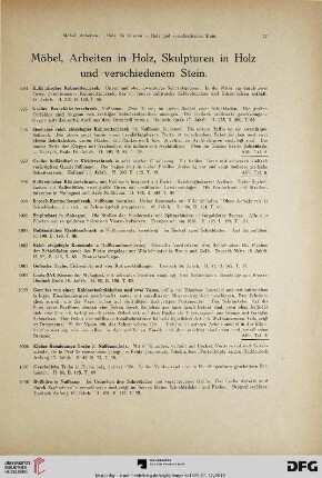 Möbel, Arbeiten in Holz, Skulpturen in Holz und verschiedenem Stein (Nr. 994-1050)