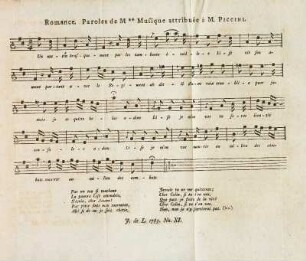 Romance. Paroles de M ** Musique attribuée à M. Piccini.