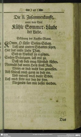 Die II. Zusammenkunfft, unter dem Titul Kühle Sommer-Läube der Liebe