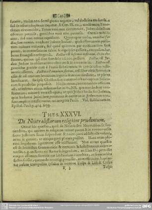 Thes. XXXVI. De Neutralistarum religione prudentum