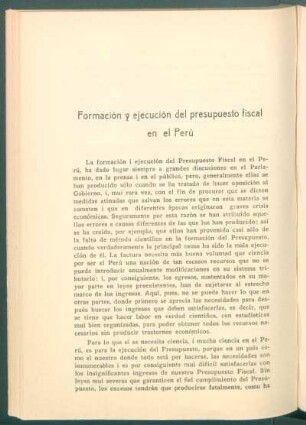 Formación y ejecución del presupuesto fiscal en el Peú