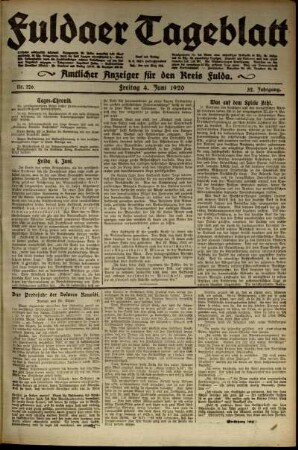 Erste Ausgabe vom Freitag, den 04. Juni 1920.
