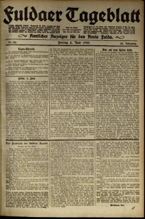 Erste Ausgabe vom Freitag, den 04. Juni 1920.