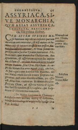 Assyriaca, Sive Monarchia, Quae Alias Assyriaca, Chaldaea, Babylonica, sive prima dicitur.