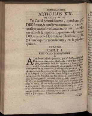 Articulus XIX. De Causa Peccati. Caput I.; Caput II.; Explicatio Terminorum; Deus Non Est Causa Physica Peccati.