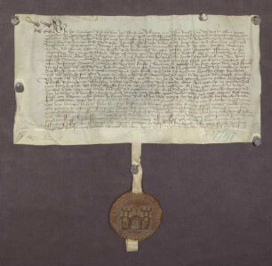 Kaufbrief des Rudolf von Offenburg gegen Egenolf Röder, Vogt in der Pflege Ortenberg, über 4 Tau Matten bei Renchen befindlich