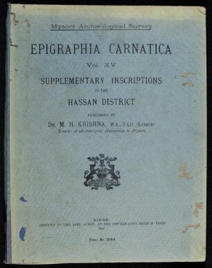 Hassan district : supplementary inscriptions
